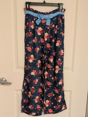 Matilda Jane Navy Wide-Leg Floral Pants with Blue Tie